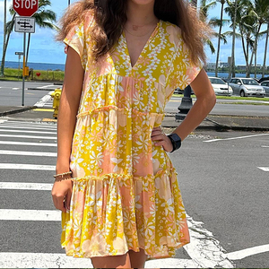 <span class=keywords><strong>Abito</strong></span> Hawaiano Estivo alla Moda con Stampa da Spiaggia, Scollo a V Profondo, Maniche a Campana, Multistrato, Personalizzato in <span class=keywords><strong>Cotone</strong></span>, Vestito Casual - Product Image 4