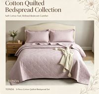 Couvre-lit matelassé 100% coton violet clair à motif géométrique losanges, ensemble 3 pièces, doux, prélavé, avec taies d'oreiller