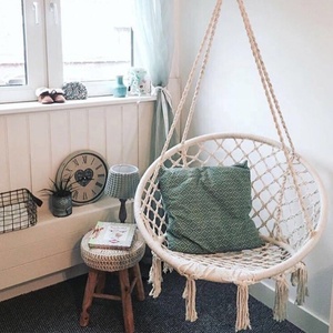 Fauteuil suspendu en macramé pour chambre et patio, balançoire <span class=keywords><strong>nid</strong></span> douillet en corde de coton tressée avec franges rondes, mobilier d'intérieur et d'extérieur - Product Image 4