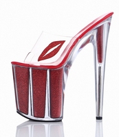 Nouvelles pantoufles à plateforme élégantes en cristal transparent rouge 20 cm, talons hauts élégants de 8 pouces, rouge à lèvres, danse sur piquet