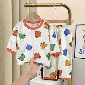 Nouveauté été Vêtements d'intérieur pour enfants Garçons et Filles, Ensemble en coton côtelé coréen léger et respirant, Pyjama bébé fin - Product Image 3