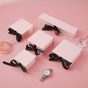 Wholesale Cardboard Jewelry Box with Black Ribbon pink Black Paper Earrings Ring Necklace <b>Watch</b> Jewelry Packaging Gift Box - Product Image 2