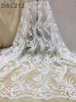 Tissu en dentelle blanche à paillettes brodées, guipure soluble dans l'eau, 100% polyester, tissu élastique pour robes de mariée, textiles de maison