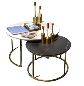 Meja marmer putih Modern dengan kaki tinggi dipasangkan dengan meja marmer hitam dengan kaki rendah dapat dijual terpisah