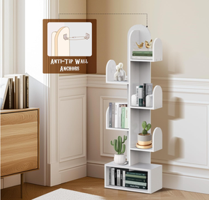 Estantería de Madera con Forma de Cactus de 5 Niveles, Estante Alto para Libros de Esquina, Organizador para CD/Películas/Libros, Ahorro de Espacio para Espacios Pequeños - Product Image 6