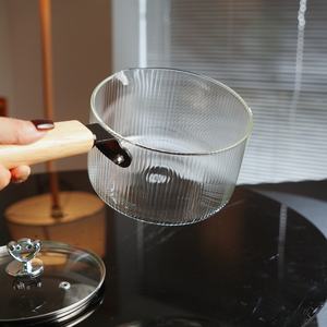 Elegante olla de sopa de vidrio de borosilicato de doble Mango, cubierta de madera para cocina, juego de leche, olla de cocina artesanal elegante - Product Image 5