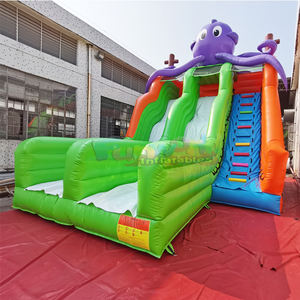 Tobogán inflable comercial para niños, casa de brinco de doble carril con diseño de pulpo, tobogán inflable seco con escalera de escalada. - Product Image 1