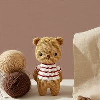 Kit de matériel pour poupée au crochet DIY en forme d'ours brun à rayures blanches, cadeau pour les amateurs de loisirs créatifs, poupée au crochet pour la décoration de la maison