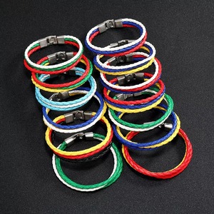 Pulsera de Cuero Trenzado con Colores de Bandera Personalizados, Unisex, Patriótica, para Fanáticos del Deporte, España, con Cierre - Product Image 1