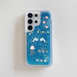 Capa de TPU Macia com Areia Líquida Brilhante para Samsung Galaxy S26 Plus S25 Edge S24 Ultra S23 FE S22 S21 Capa Traseira Mundo Marinho Golfinho - Product Image 2