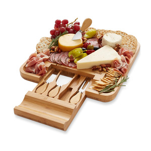 Bamboo <b>Cheese</b> Board With <b>Knife</b> <b>Set</b> Portable Durable Food Safe Cutting Tray For Serving Snacks And Appetizers - Product Image 1
