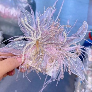 Accessoires pour cheveux <span class=keywords><strong>Betty</strong></span> en dentelle blanche pure, plumes, perles, fleurs en cristal, pince à cheveux, chaussures pour femmes, décoration artisanale et accessoires pour sacs et robes - Product Image 2