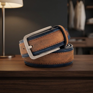 Ceinture vintage en cuir de vachette pour homme, boucle carrée en acier, écologique, logo sculpté à la main, durable et solide - Product Image 1