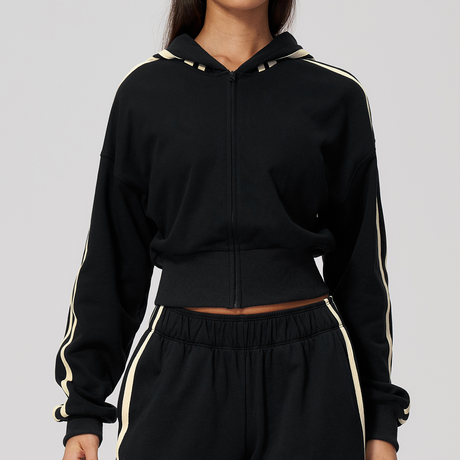 Zip-Up Color-Block Activewear Jacket: closure, strap or waistband adjustment reference