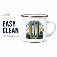 Mug en émail personnalisé Souvenir de Dubaï, tasse à café en métal blanc avec impression de l'horizon du désert, pour fournisseur de cadeaux de voyage en gros