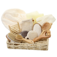 Coffret Cadeau Promotionnel de Spa et Beauté en Bois, comprenant une Brosse à Cheveux, une Pierre Ponce, un Éponge de Bain en Sisal et un Masseur