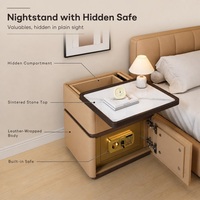 Table de chevet d'hôtel moderne de luxe léger avec coffre-fort dissimulé, plateau en bois, rails coulissants silencieux et 3 tiroirs pour chambre à coucher - Vente en gros