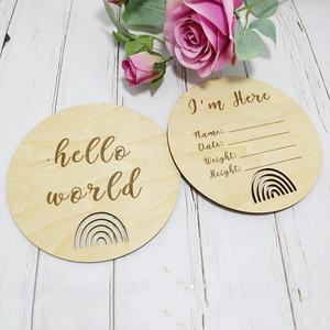 Hello World Rainbow Newborn Annonce Sign Plaque de statistiques de naissance <span class=keywords><strong>en</strong></span> bois avec motif gravé - Product Image 5