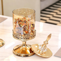 Pot à bonbons en verre cristal avec couvercle, motif rose doré en relief, boîte de rangement décorative pour la maison