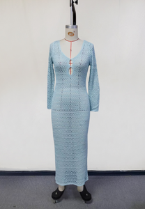 NUEVO EN STOCK Vestido de Crochet <span class=keywords><strong>para</strong></span> Mujer con <span class=keywords><strong>Detalles</strong></span> de Aberturas, Manga Larga, Vestido de Playa Calado, Traje de Baño, Tallas S-L - Product Image 2