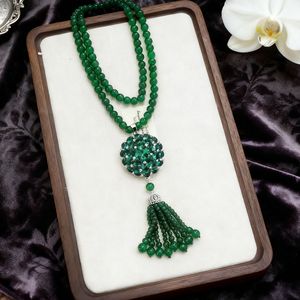 Guogaoshipin Chinese Style Green Tassel Necklace Beaded Sweater Chain Pendant For Women Gift Occasion - Product Image 2