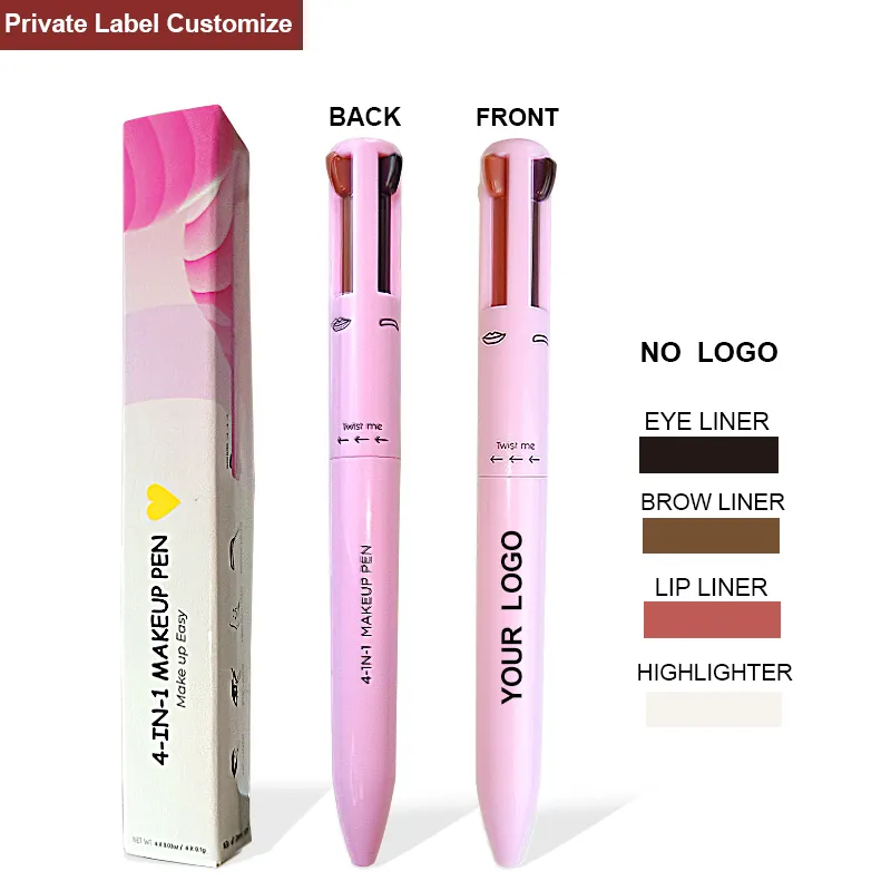 Private Label Brow Contour Pro Touch Up 4IN1 Makeup Pen 4 Refills 4 Colors Eyebrow Eyeliner Lipliner Highlighter Pencil