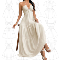 Robe longue sexy à col en V profond et dos nu, sans manches, coupe trapèze évasée, pour fabricants de vêtements, vente en gros d'usine OEM/ODM