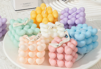 Bougie parfumée en forme de cube 3D en forme de cœur, bougie sculptée en cire de soja en forme de cœur pastel, bougies parfumées pour la maison