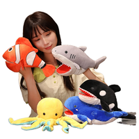 Vente en gros d'animaux marins jouets en peluche comprenant requin baleine caméléon crocodile pieuvre pingouin marionnette à main en nylon PP coton