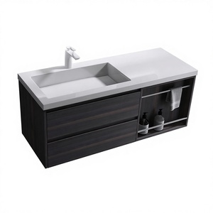 Meuble-lavabo mural modulaire simple et moderne Doporro allemand avec vasque en pierre artificielle et armoire en cendres volcaniques - Product Image 1