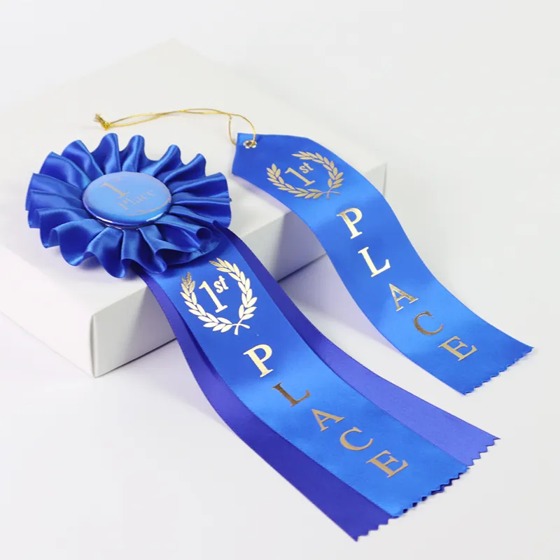 Penjualan Laris Pabrik Logo Kustom Cetak Kuda Show Bulat Penghargaan Roset Lencana Pita Penghargaan