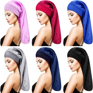 UNIQ-gorro largo de satén para dormir, gorro holgado de <span class=keywords><strong>pelo</strong></span>, grande, de seda, banda ancha elástica de 2,36 pulgadas, para dormir por la noche - Product Image 2