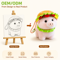 Pig in peluche rose doux avec chapeau hamburger, jouet en peluche en forme de nourriture, cadeau