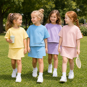 And Custom Clothing Garments Manufacturer Kids Two Piece <b>Set</b> <b>Girls</b> <b>Activewear</b> Skirt Outfit Custom Color Size - Product Image 5