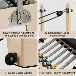 Reformer de Pilates Profesional de Estudio Comercial, Personalizado, de Lujo, de Madera de Arce, con Deslizamiento Silencioso y Suave, Resistencia Ajustable - Product Image 2