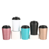Mini tasse à café isotherme en acier inoxydable 304 de 12 oz, tasse de voyage portable pour couple, thermos élégant avec couvercle, idéal comme cadeau