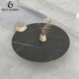 Modern Stone Coffee <b>Table</b> Round Center <b>Table</b> Indoor <b>Outdoor</b> Living Room <b>Side</b> <b>Table</b> Black Marble - Product Image 4