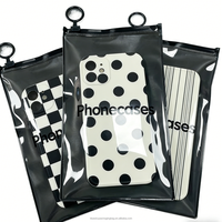 Sacs refermables en PVC noir recyclables avec fermeture éclair, logo transparent imprimé en sérigraphie pour étuis d'ordinateur, d'écouteurs et de téléphones portables