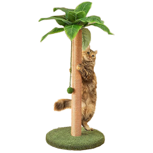 Griffoir pour chat en sisal, design <span class=keywords><strong>palmier</strong></span>, grand modèle sur pied, avec jouet boule en jute suspendue, base en tapis vert - Product Image 1