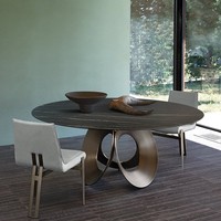 Populaire italien moderne rond paresseux Susan ensemble de table à manger de luxe rond en marbre Table à manger avec pieds en or