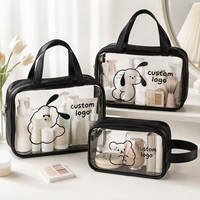 Sac de maquillage en PVC avec imprimé chien mignon, pochette de toilette transparente imperméable avec fermeture éclair, grand rangement portable, logo personnalisé