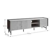 Meuble TV moderne HOMEFIELD en chêne clair, console multimédia 70 pouces, 2 armoires, 2 tiroirs, étagères ouvertes, cadre en métal noir, salon