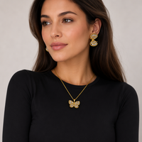 Ensemble collier et boucles d'oreilles classiques avec pendentif papillon en zircon |   Bijoux en cuivre 2 pièces
