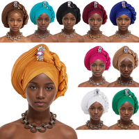 HZM-24279 Geles de mariage nigérians, Bonnets, Foulards africains, Turbans Auto Gele pour femmes, Coiffes musulmanes, Foulards pour femmes
