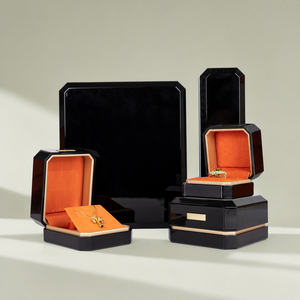 Zebopak Glossy Black Octagon Lacquer <b>Jewellery</b> <b>Box</b> Set with Orange Velvet and Gold Trim Christmas Holiday Gift Supplier - Product Image 1