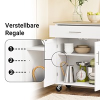 Meuble de rangement autoportant moderne blanc de qualité export avec roulettes, table d'îlot de cuisine roulante avec plan de travail