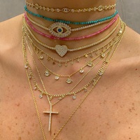 NOUVEAU Collier œil porte-bonheur plaqué or de luxe avec chaîne tennis en zircon 3 mm, style bohème turc pour femme