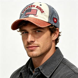 Gorra de Béisbol Vintage Lavada y Desgastada Estilo Dad Hat Unisex con Bordado Western Ridge Arch y Parche de Bandera de EE. UU., Visera Curva de Lona, Mágica - Product Image 1