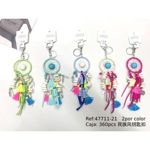 Portachiavi in stile etnico con acchiappasogni e nappa colorata, per borsa o auto, 2 pezzi per colore - Product Image 1