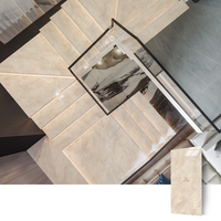 Carreaux de marche d'escalier en marbre à rainures originales, antidérapants, en porcelaine beige brillante, finition glacée, 470x1200x10